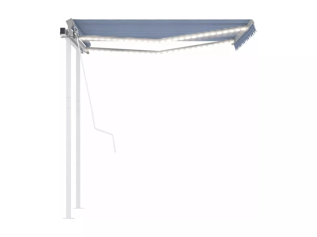 Auvent automatique capteur de vent et LED 3x2,5 m Bleu et blanc