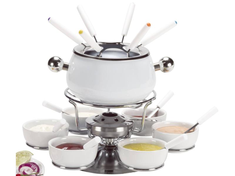 Nouvel Fleischfondue-Set Sarina 21 Teile, Silber/Weiss Für 6 Personen