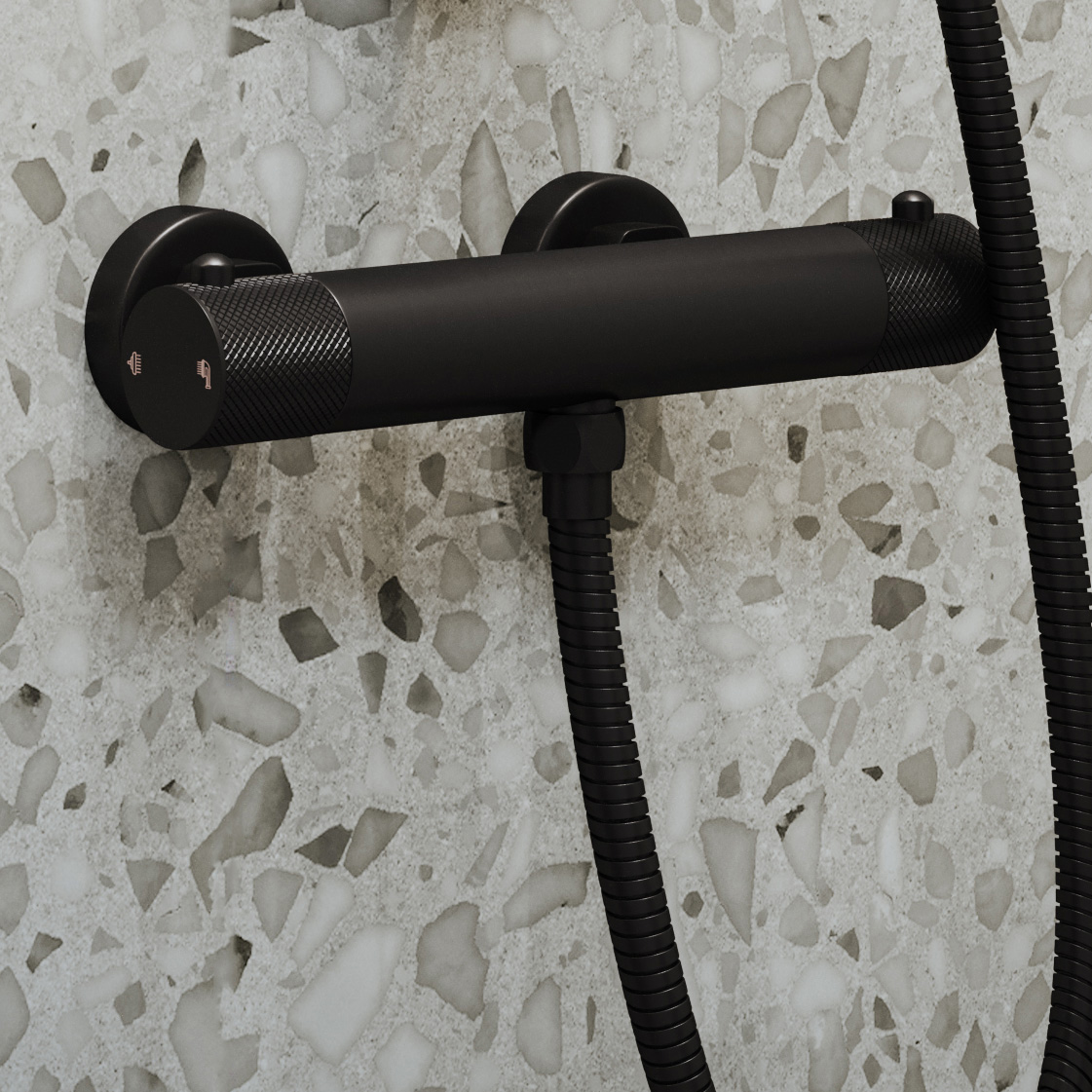 Saniclear Nero Curved doucheset mat zwart met thermostatische kraan, handdouche en glijstang