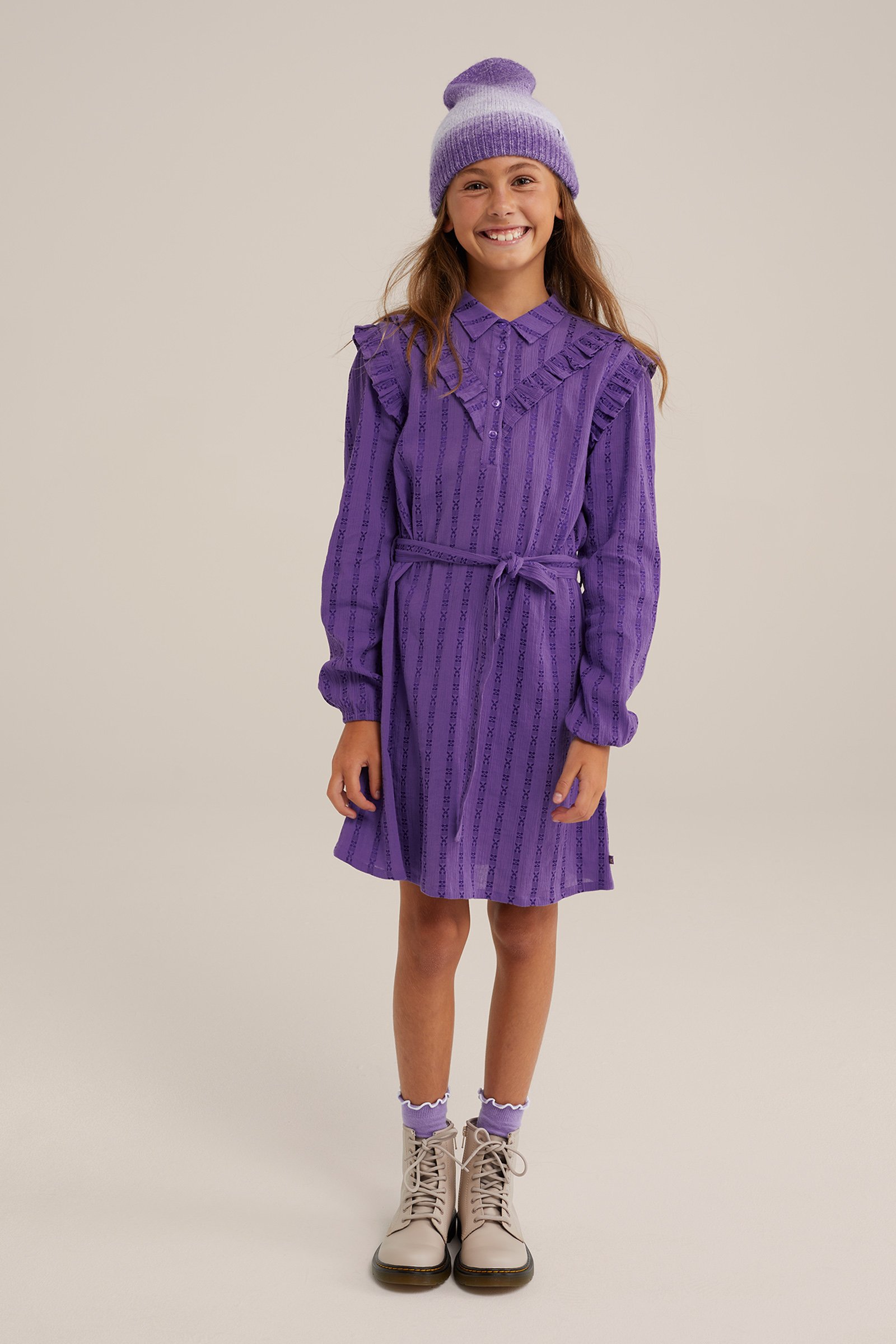 Meisjes katoenen jurk met dessin WE Fashion Lavendel