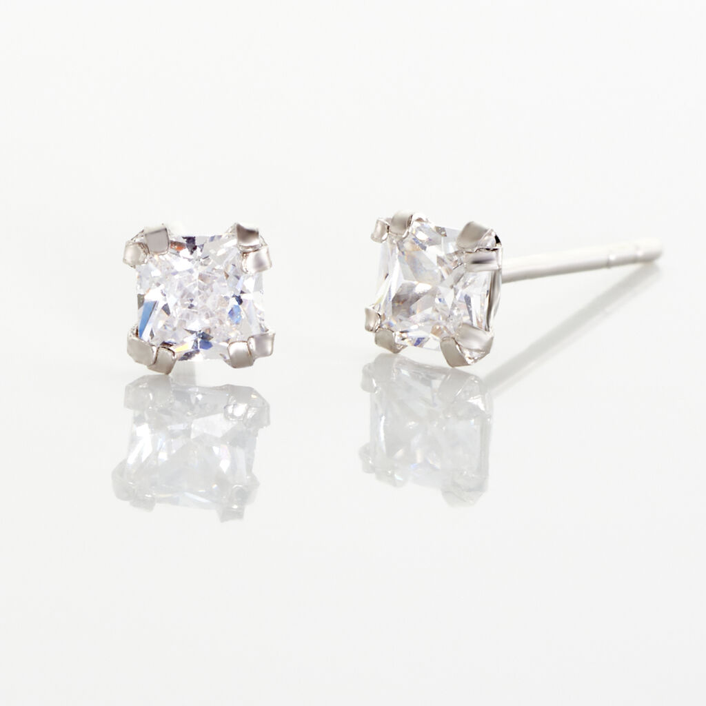 Boucles D'oreilles Puces Or Blanc Oxyde De Zirconium