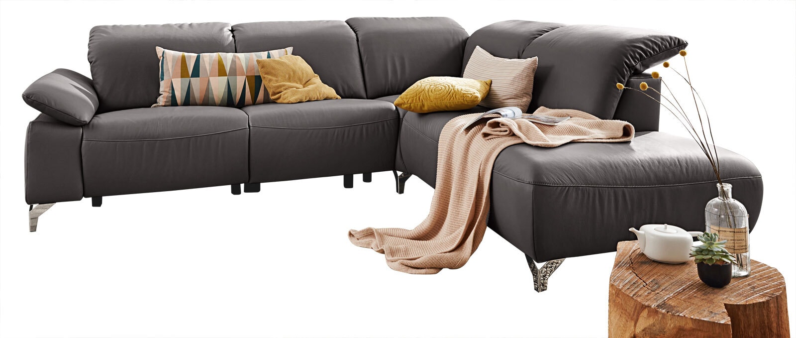 Musterring Ecksofa MR 370 L-Form Lederbezug brown