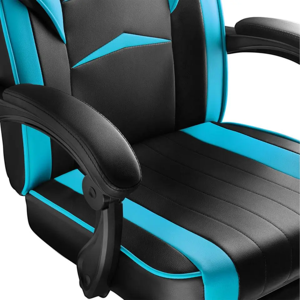 tectake Racing bureaustoel Comodo met voetsteun , Zwart/azuur