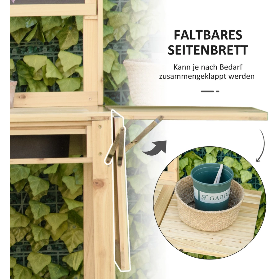 Outsunny Pflanztisch mit Haken natur