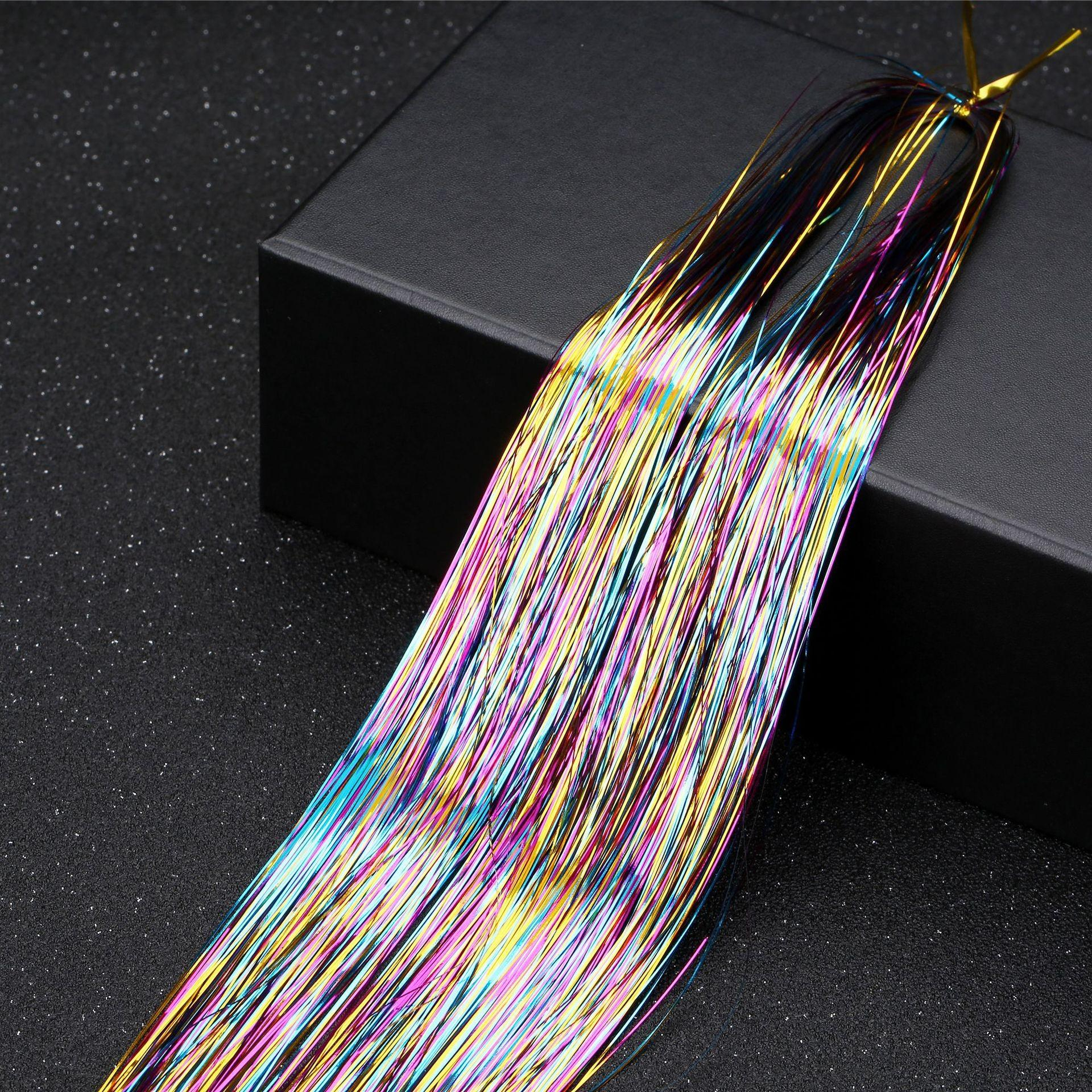 (90cm) Lametta Haar Strähnen Glitzer Haarverlängerung Hair Tinsel - Bunt 2