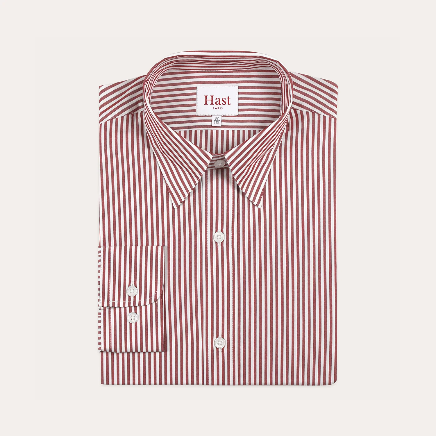 Burgundy and white striped poplin shirt