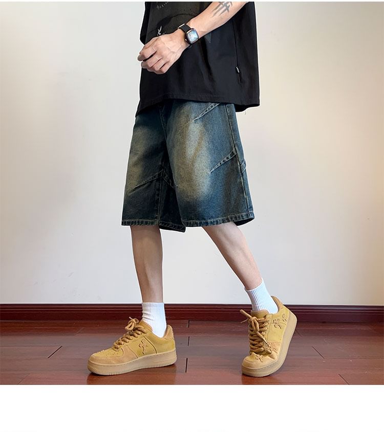 Kimeya - Mid Rise Washed Wide Leg Denim Shorts