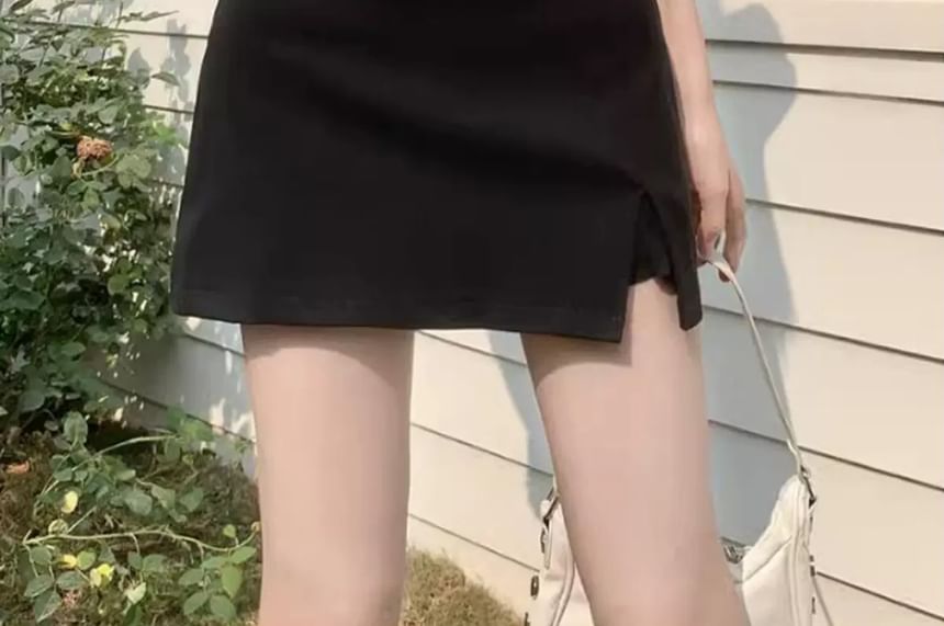 Moon City - Hoge taille effen skort met zijsplit
