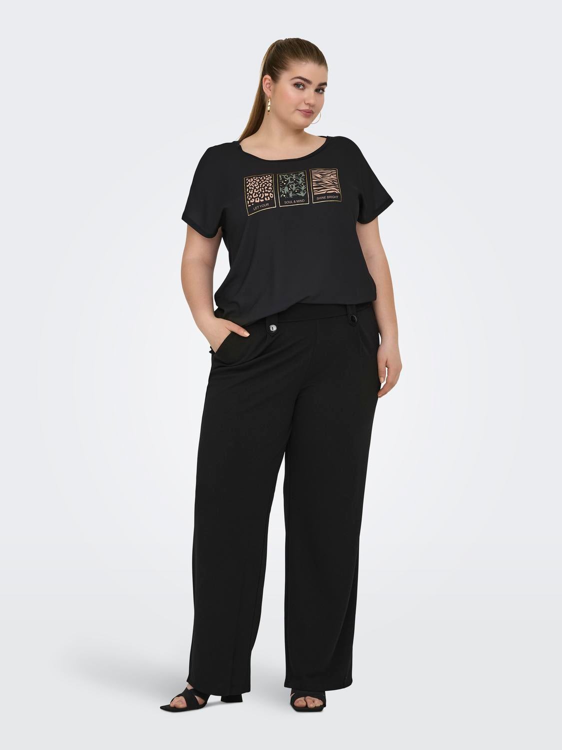 CARSANIA Normal geschnitten Hose mit weitem Beinschnitt Black