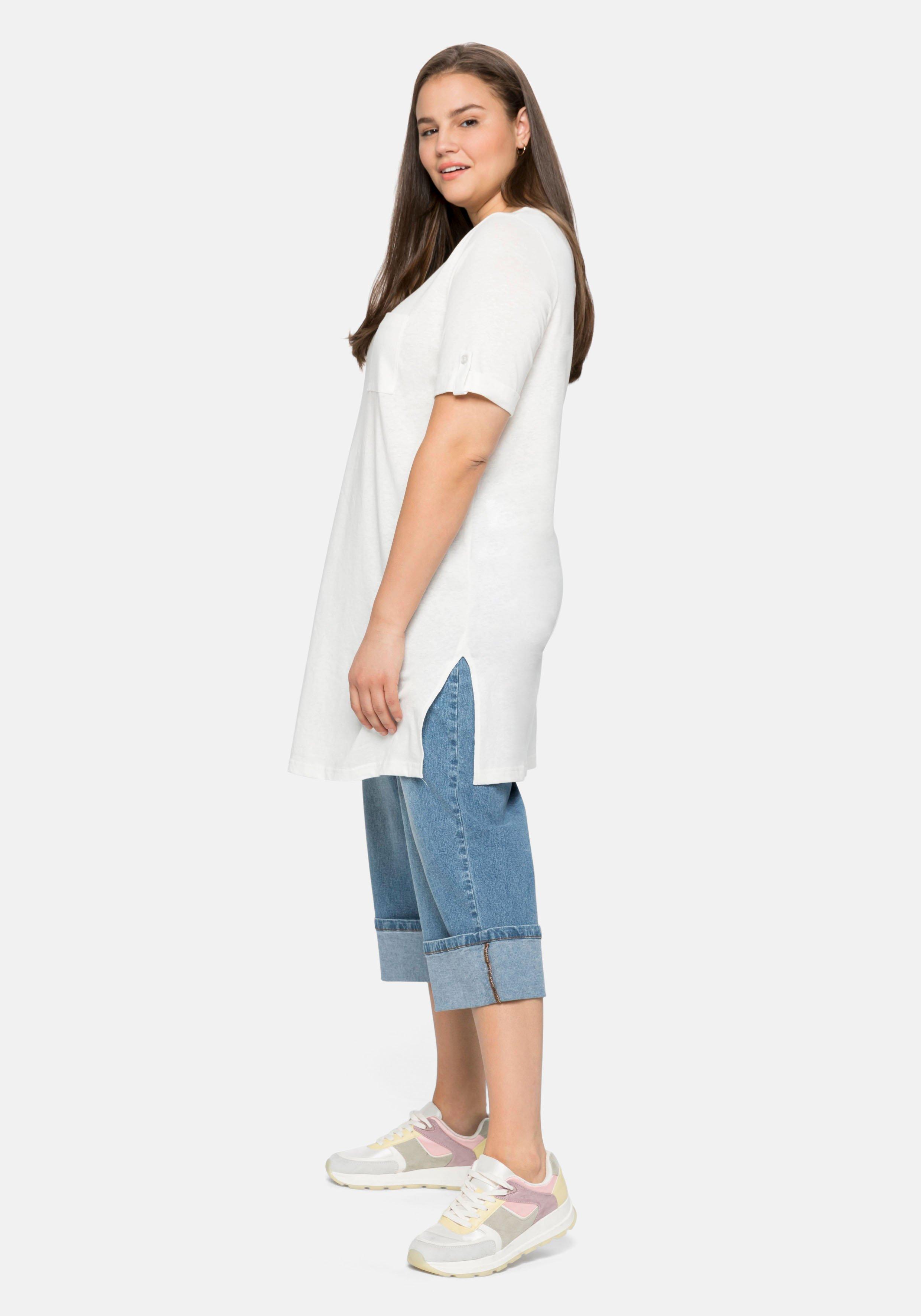 Longshirt im Leinenmix, hohe Seitenschlitze