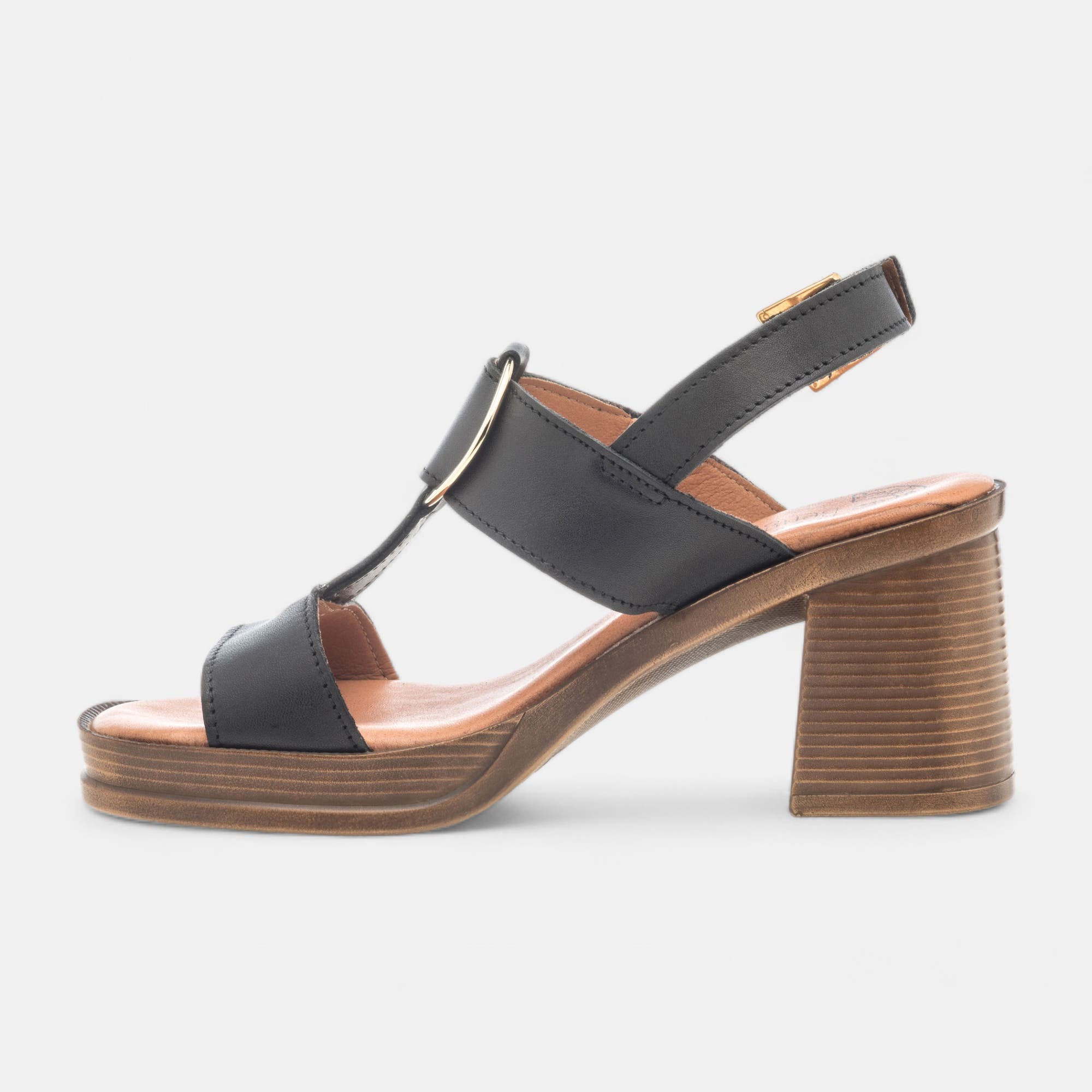 Nu-pieds à talon Femme en cuir noir