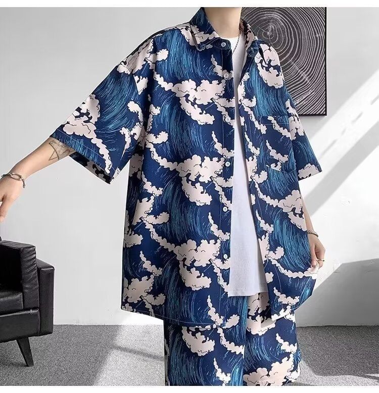 Zoslane - Set: Elleboogmouw print shirt + shorts