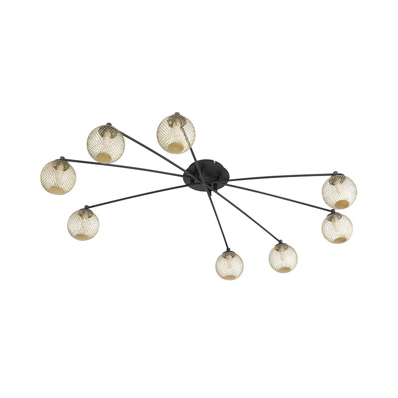 Moderne plafondlamp zwart met goud 8-lichts - Athens Wire