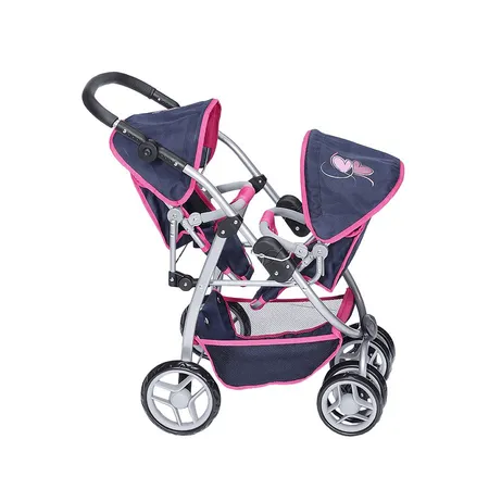 KnorrToys Zwillingspuppenwagen Milo - flying hearts blue pink