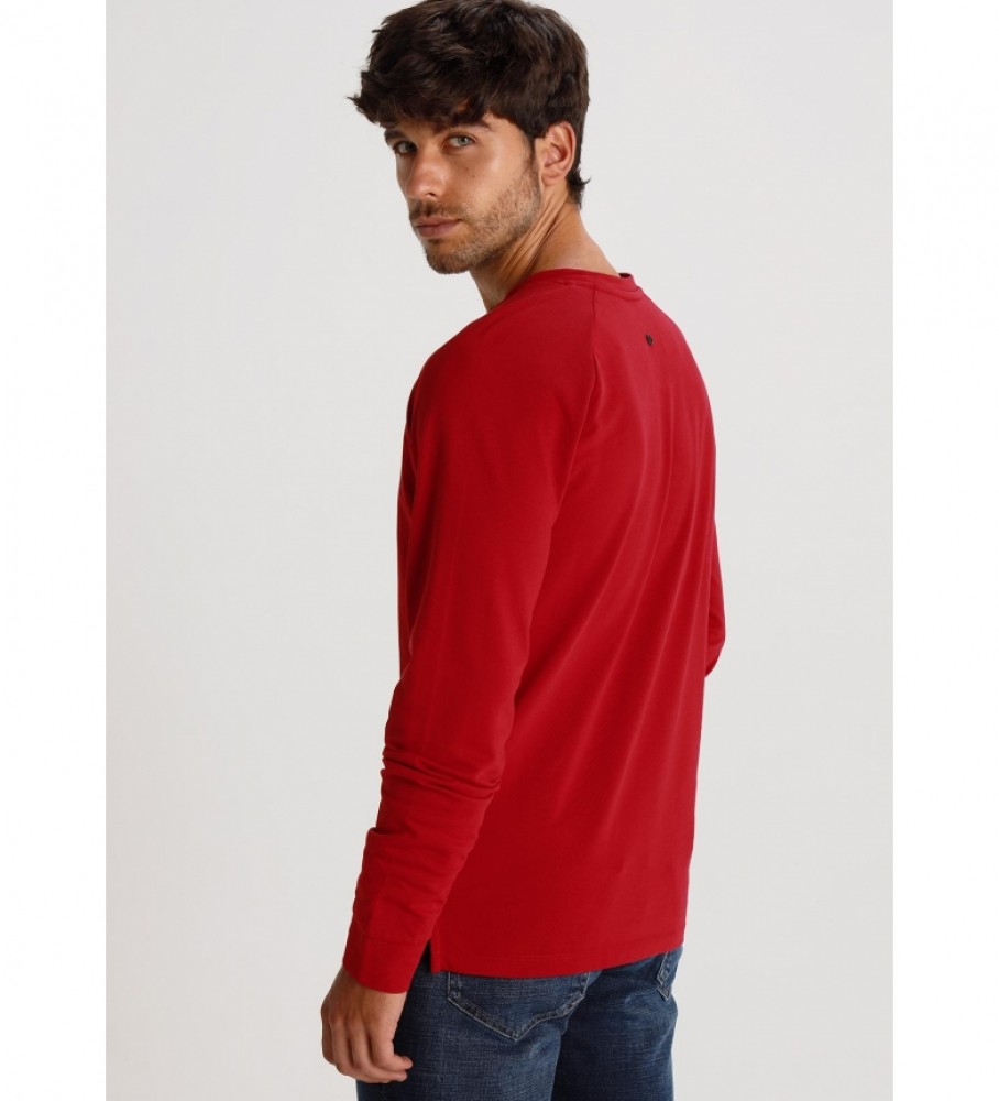 Camiseta vermelha raglan piqué com estampa da Six Valves