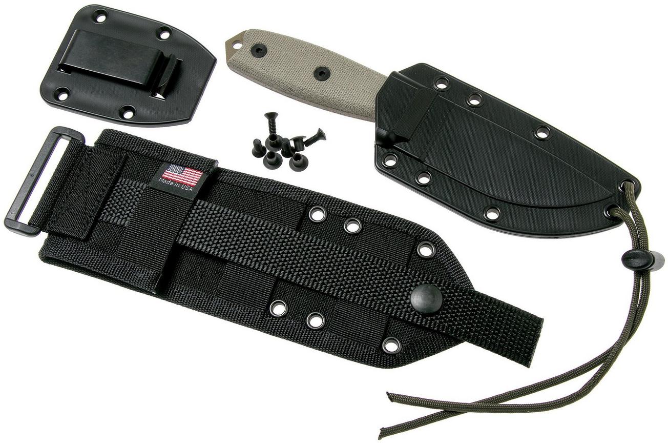 ESEE Model 3 dark earth blade, grey handle 3P-MB-DE met schede   clip en MOLLE-back