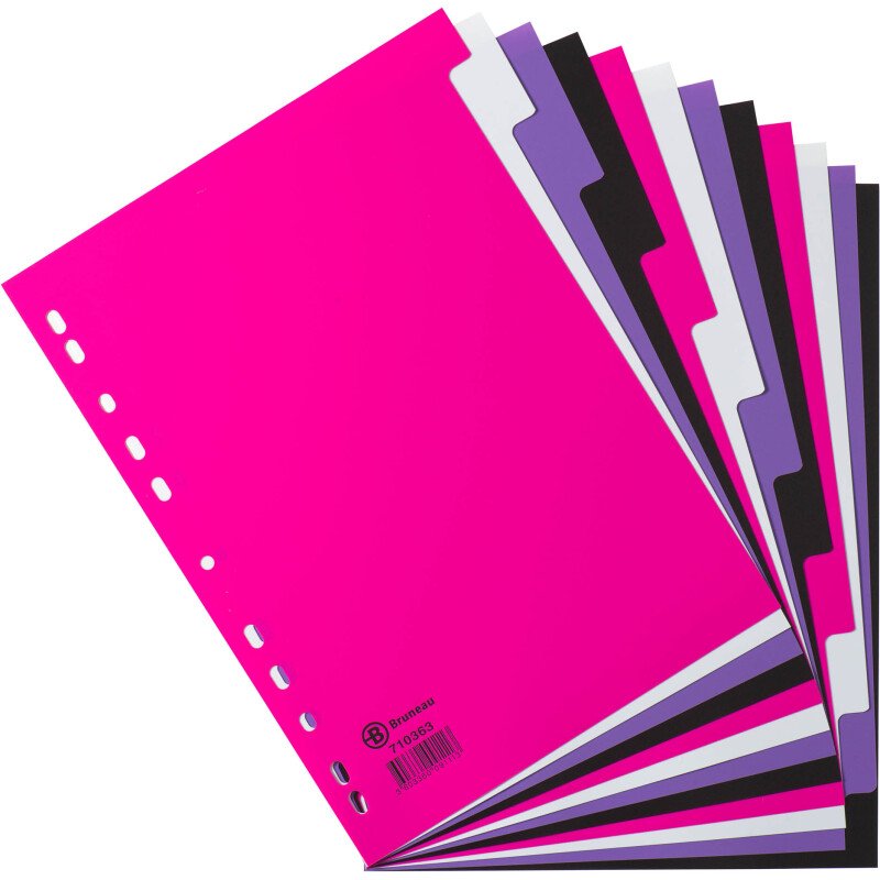 Intercalaire A4 polypropylène multicolore Bruneau 12 onglets réinscriptibles - 1 jeu