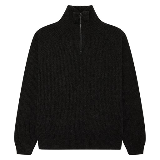 Woodbird Lass Half-zip Striktrøje, Sort Melange, M