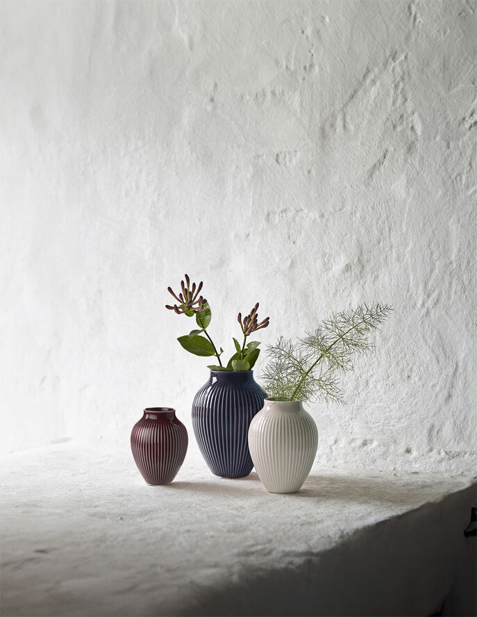 Knabstrup Keramik Knabstrup mini vase 3 Stk ripple berry, sand, dark blue