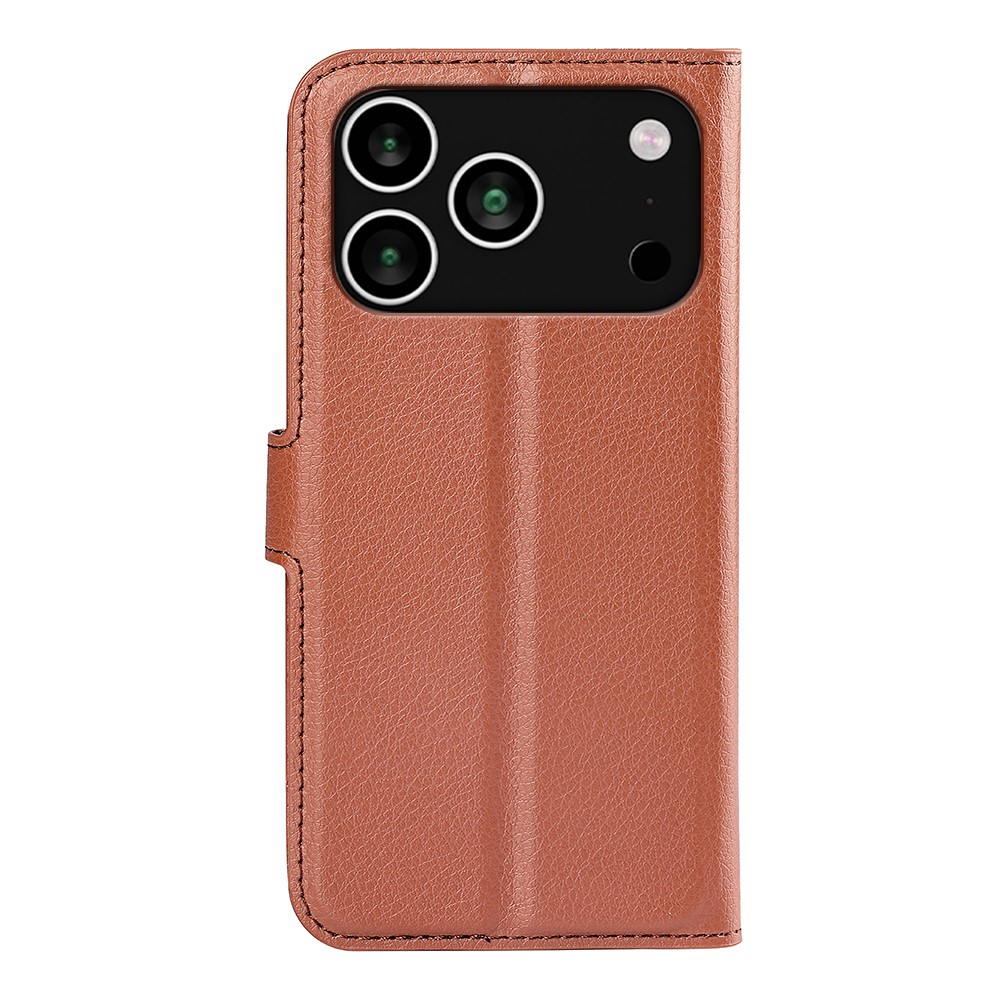 iPhone 17 Pro Max Leder Tasche Flip Cover Litchi Look - Braun