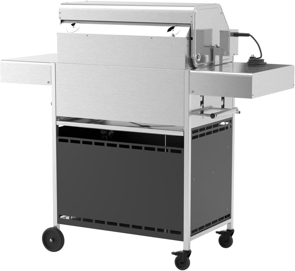 Schickling Holzkohlegrill 'Walter XL - Pro' Grillwagen BBQ Holzkohlegrill aus rostfreiem Edelstahl mit doppelwandigem Deckel - Made in Germany, mit Drehspieß & Backburner, Grillfläche: 71 x 45 cm