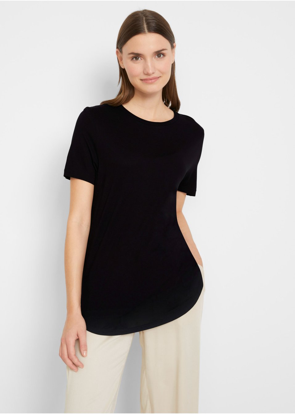 T-shirt long en viscose avec base arrondie