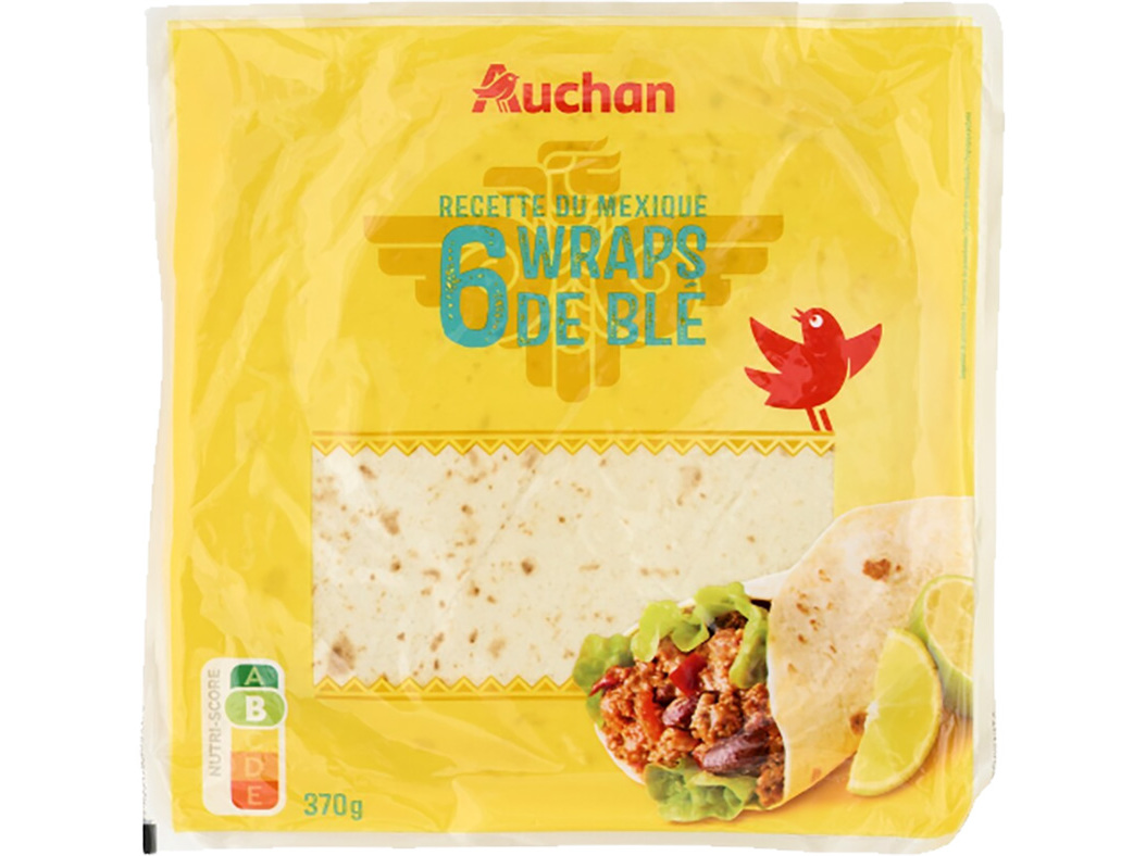 WRAPS AUCHAN 6 TORTILLAS DE TRIGO 370G