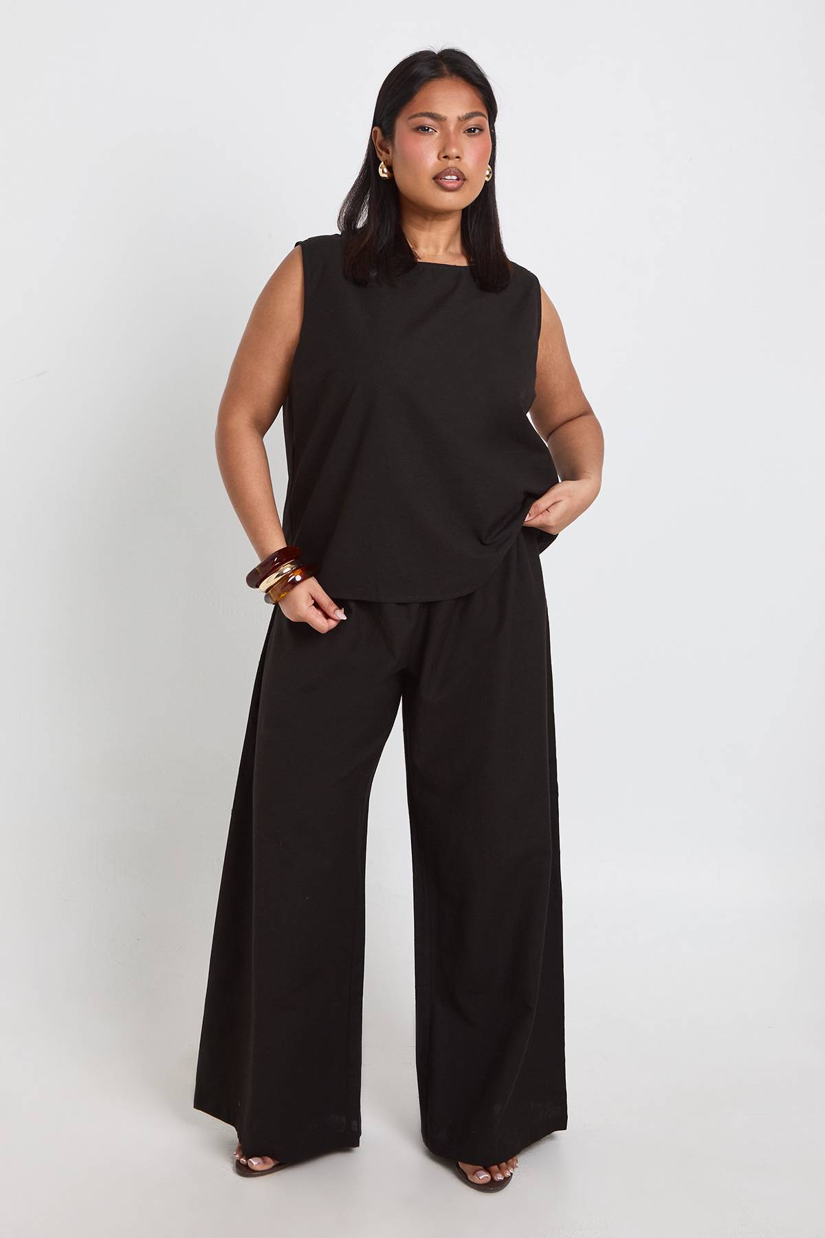 boohoo Ensemble Débardeur Ample Et Pantalon Large À Effet Lin Grande Taille