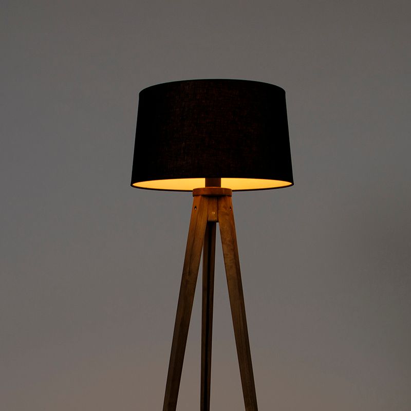 Landelijke tripod vintage hout met linnen kap zwart 45 cm - Tripod Classic