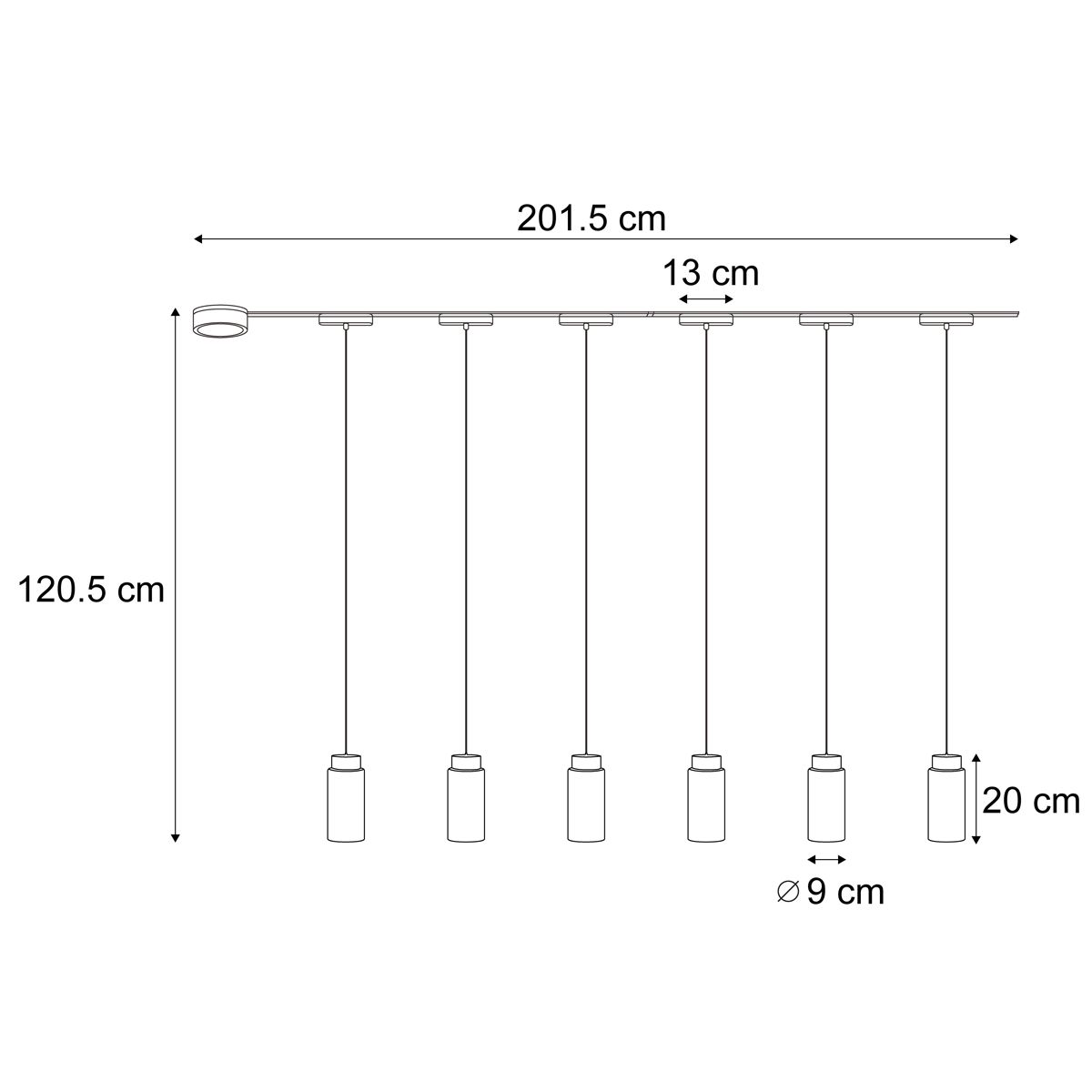 Modern railsysteem met 6 hanglampen zwart 1-fase - Magnetic Vance