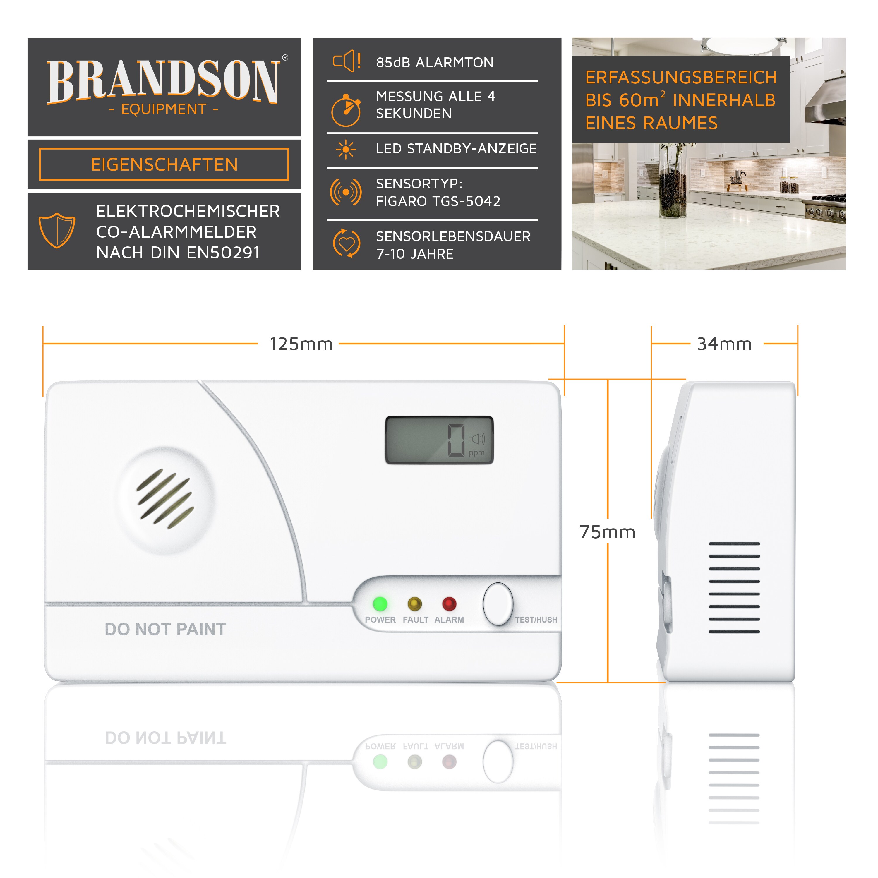 Brandson CO-Melder, Kohlenmonoxidmelder mit LCD-Display - CO Melder mit Figaro-Gassensor