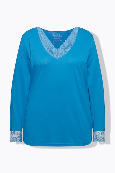Pyjama, Spitze, V-Ausschnitt, Langarm, Modalmix