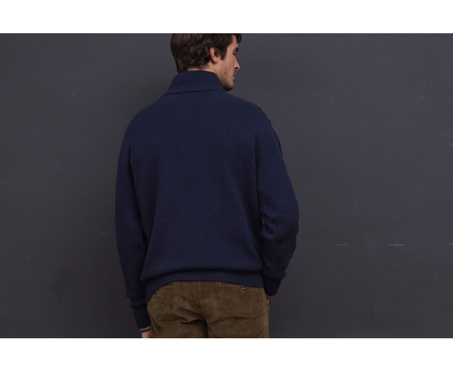 Pull homme col zippé laine  Bleu marine - KENTH