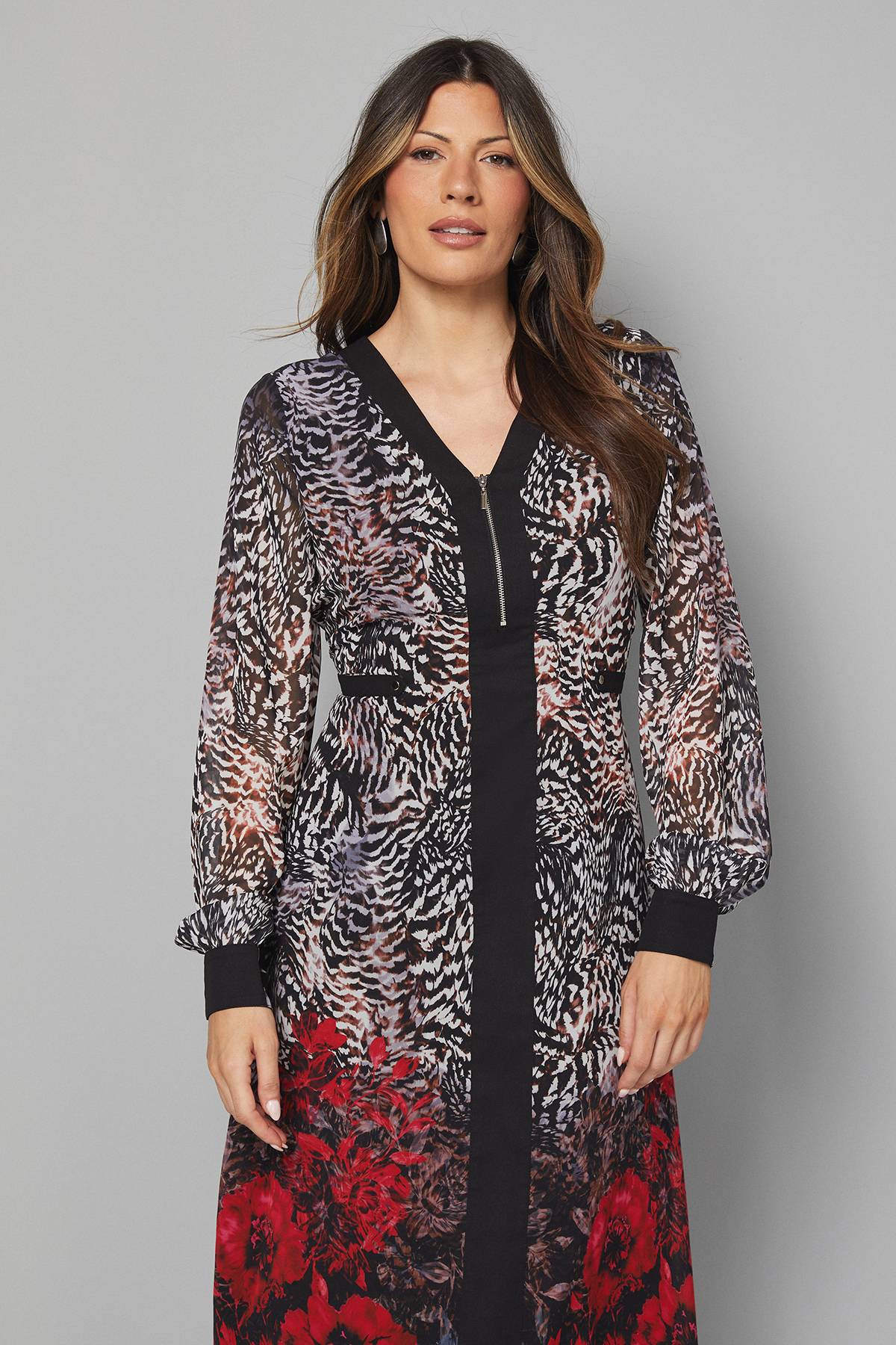 Wallis Robe Midi à Zip Imprimé Animal Ombré Floral
