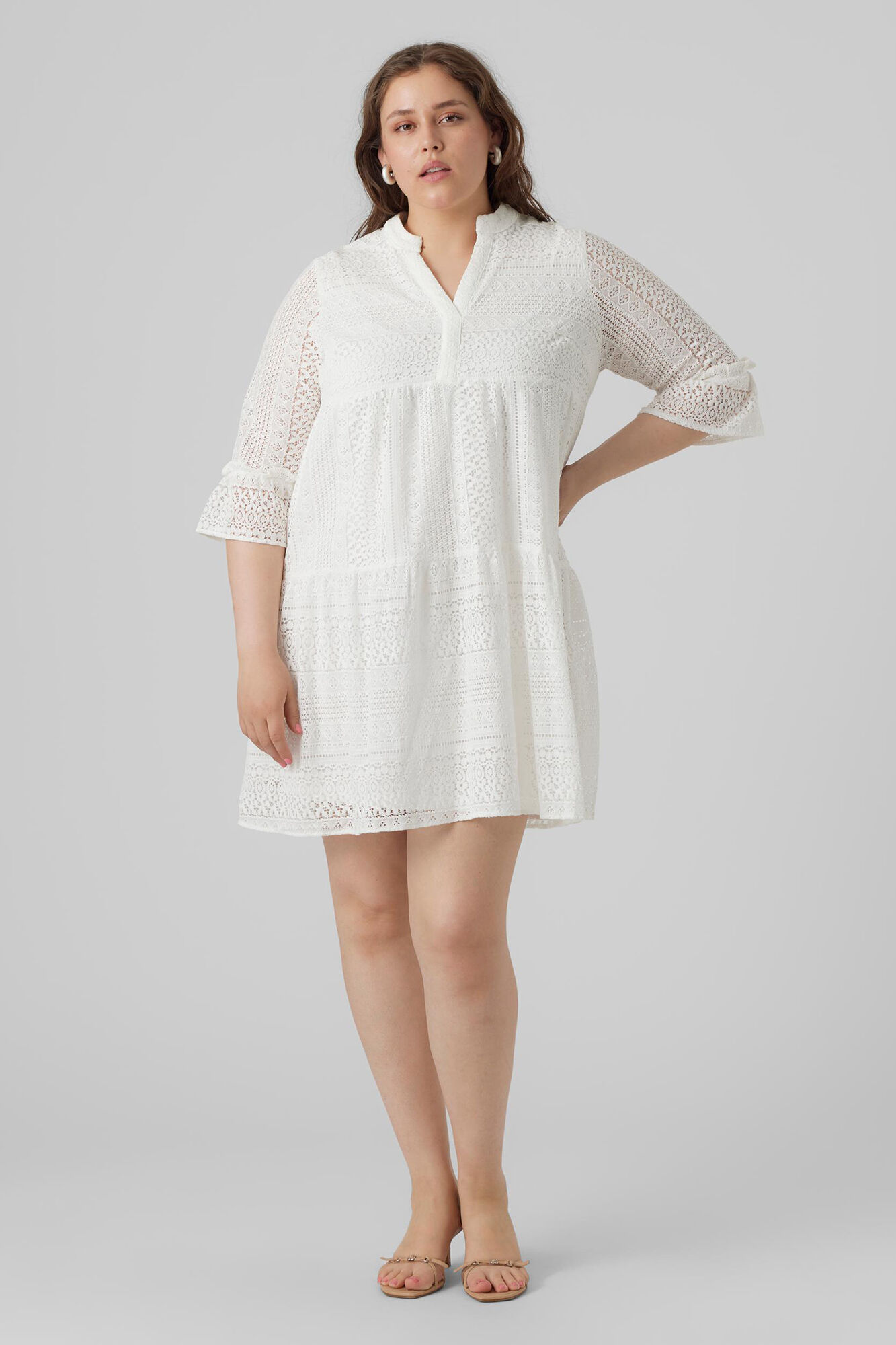 Vestido de manga curta 3/4 tamanho G - Branco
