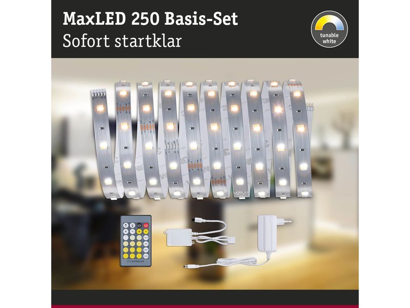 Paulmann LED-Stripe MaxLED 250 Tunable White, 3 m Basisset Unbeschichteter LED-Streifen mit variabler Farbtemperatur, kürzbar