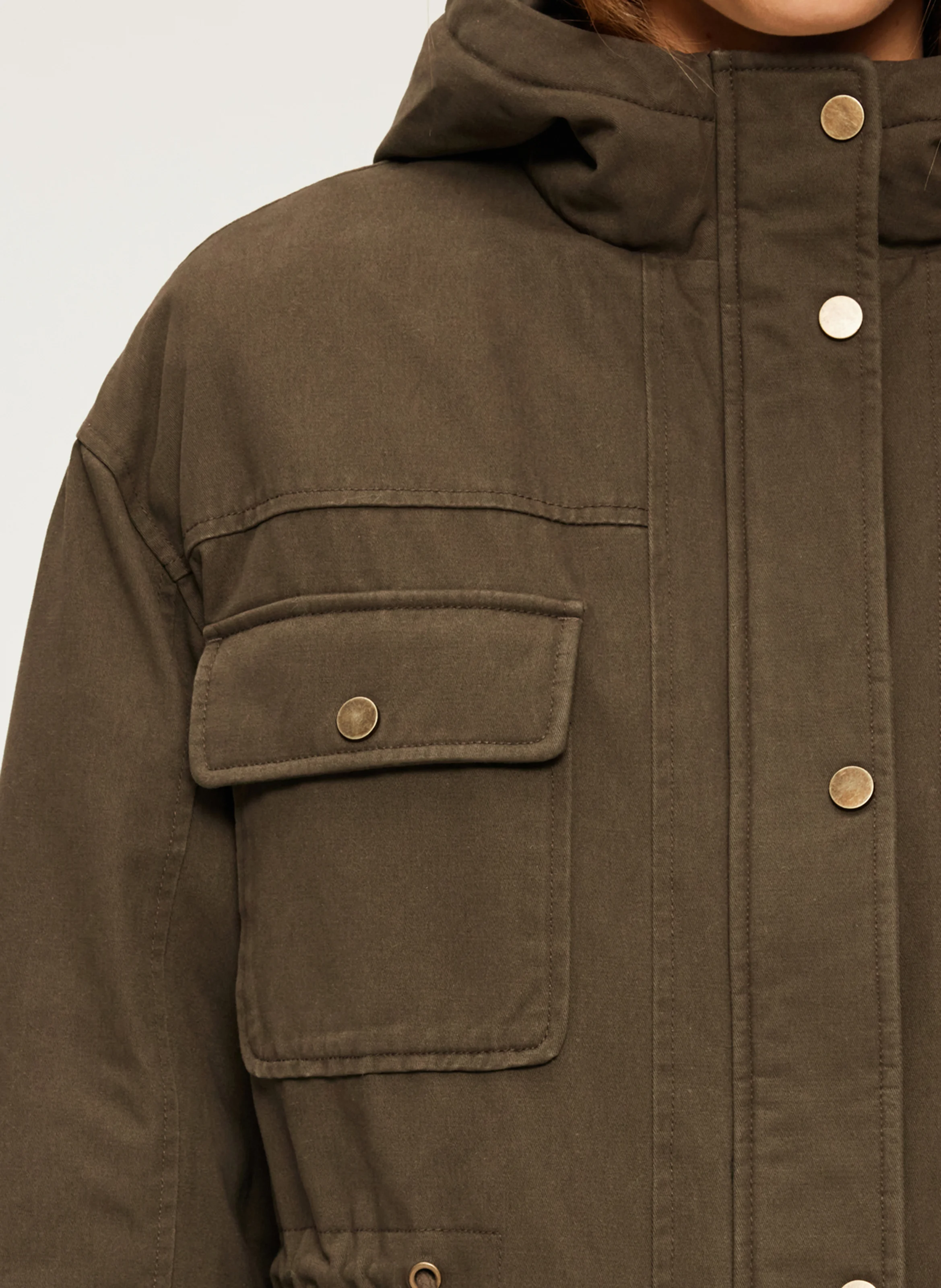 LISE - Parka droite col montant en coton | Kaki