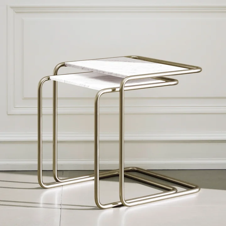 Thonet - JS. THONET a personal Interpretation by Jil SanderB 97 Nordic Satztisch-Set, Nickelsilver / Marmor glacier (2er-Set)