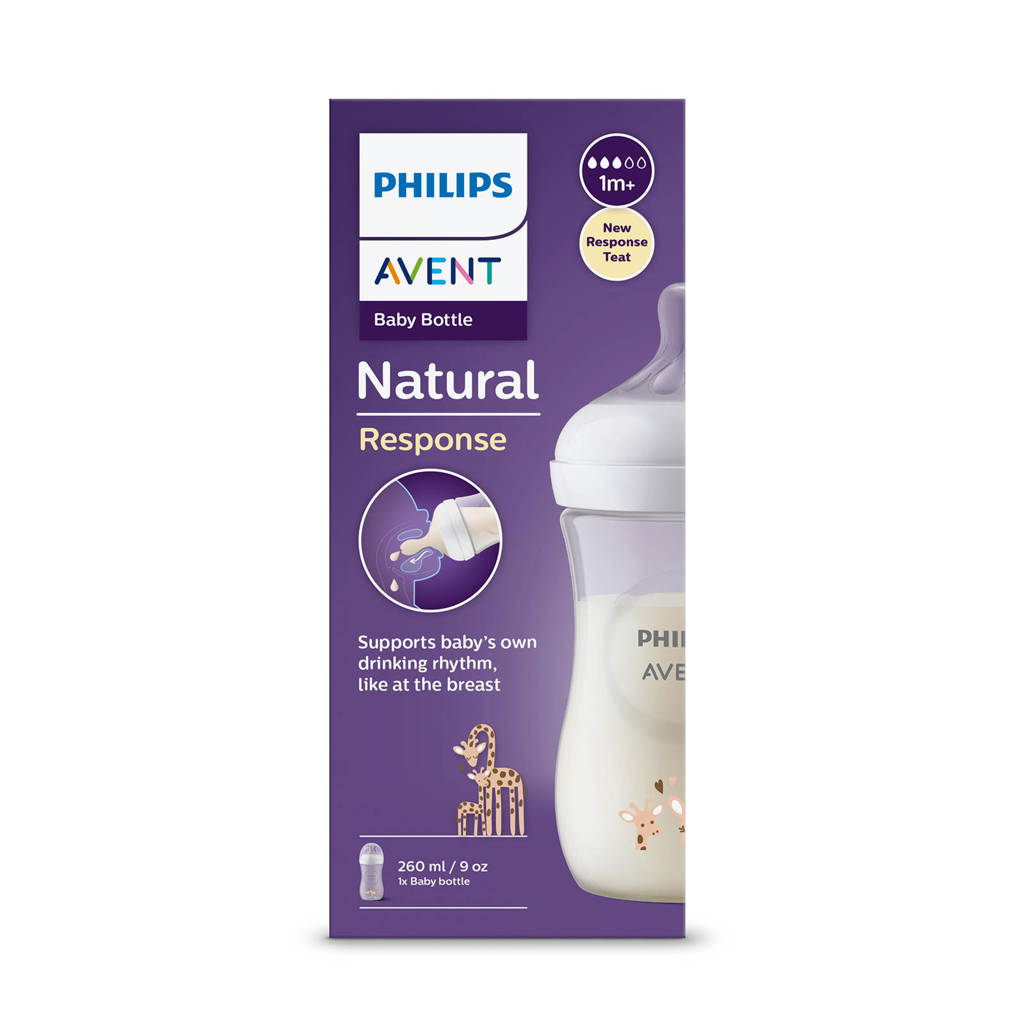 Voorkeur voor oude speenNatural Response Babyfles Giraffe 260 ml 1M+ Snelheid 3-speen SCY903/66