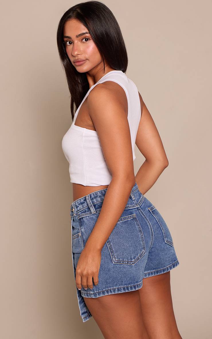 Mid Blue Wash Jupe-short En Jean Délavage Bleu Moyen Avec Devant Cache-cœur Petite