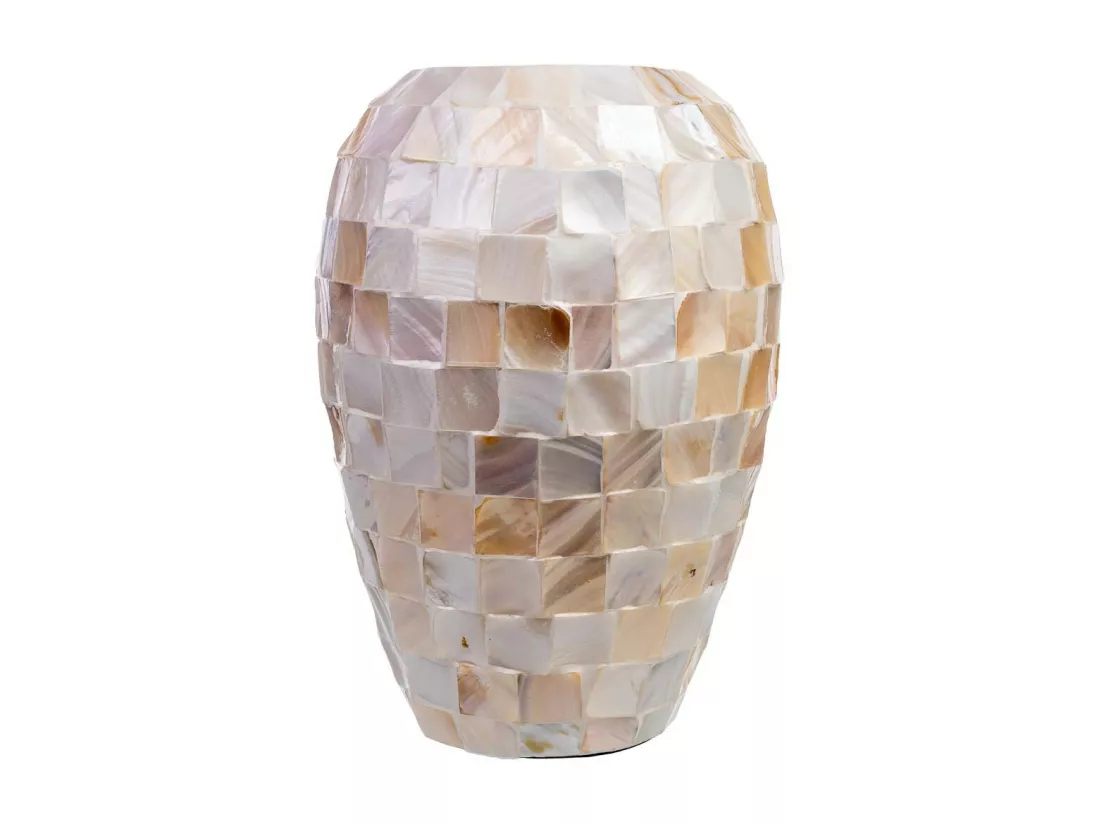 Vase en bois et nacre beige D24x35h cm