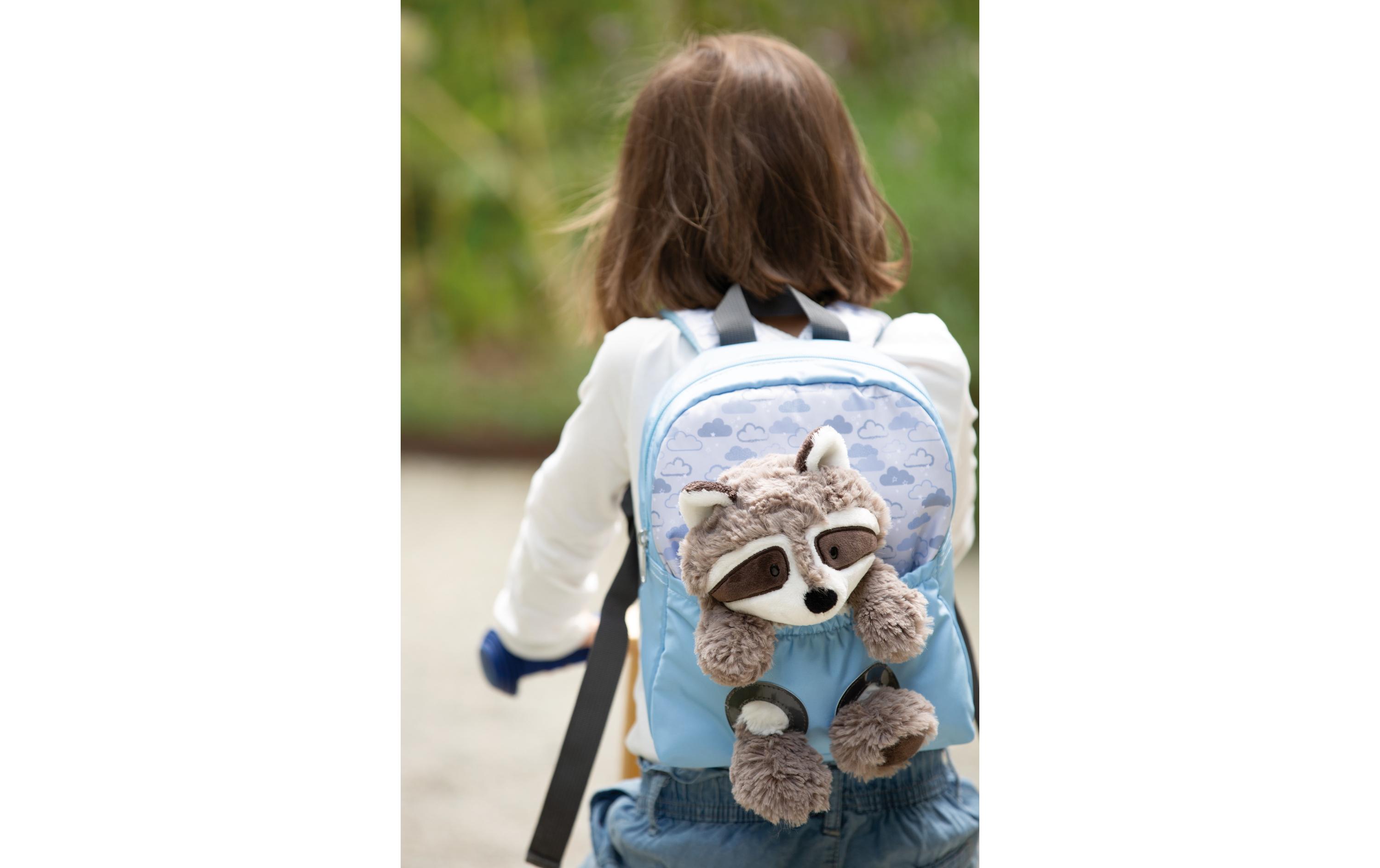 Rucksack hellblau mit WaschbärKindergartenrucksack mit flauschigem Plüsch