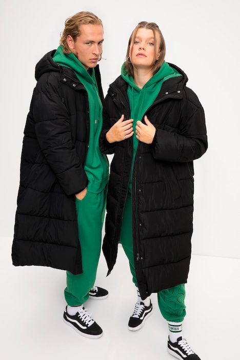Steppmantel, oversized, Kapuze, Langarm, Color-Futter, Unisex