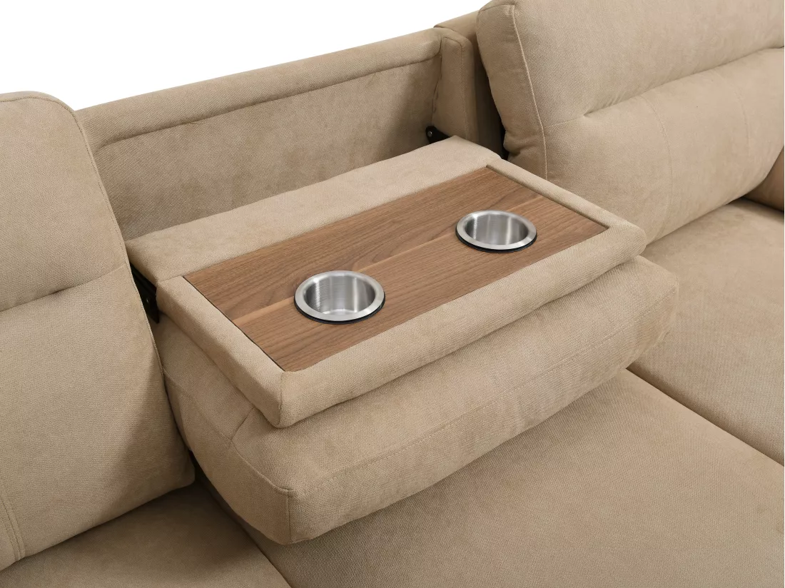Canapé d'angle gauche convertible en tissu beige ULENIO