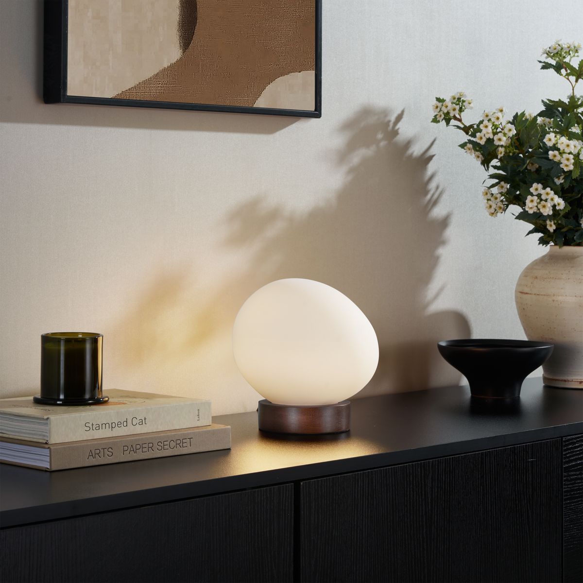 Japandi tafellamp hout met opaal glas - Sally