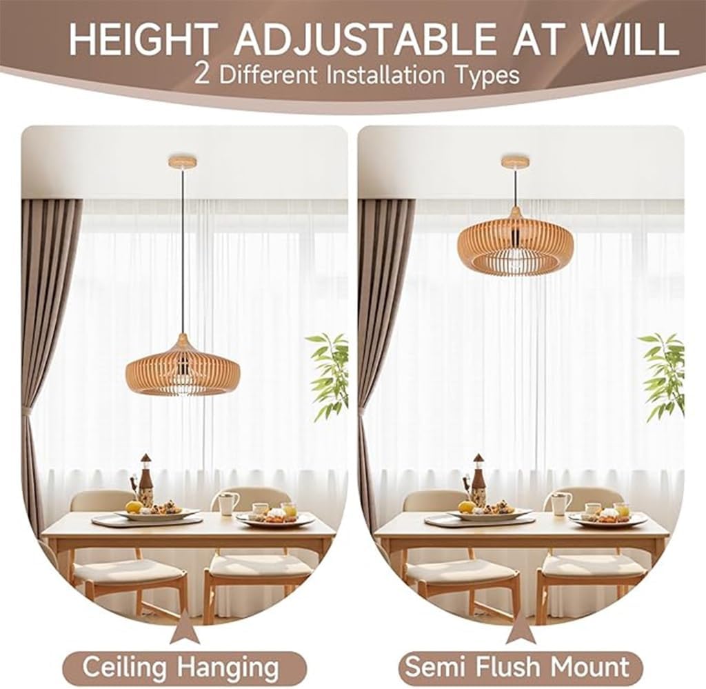Hölzernes Kronleuchter Verstellbare Handgefertigte Boho Pendelleuchte Aus Holz Küstenrustikaler Bauernhaus-Deckenlampenschirm Vintage Esstischlampe Für Esstisch Kücheninsel Veranda