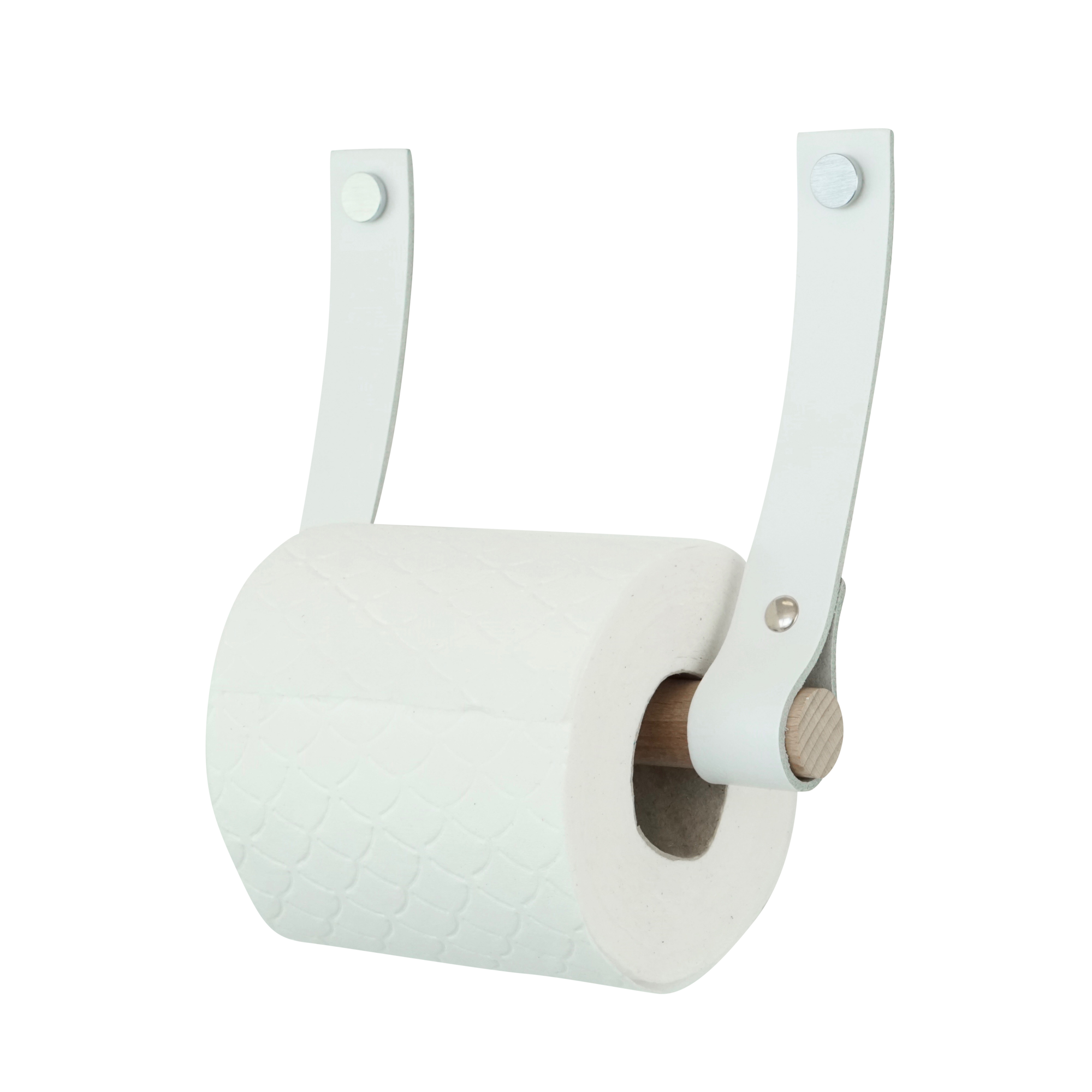 Leren toiletrolhouder (roldrager: rondhout) Wit