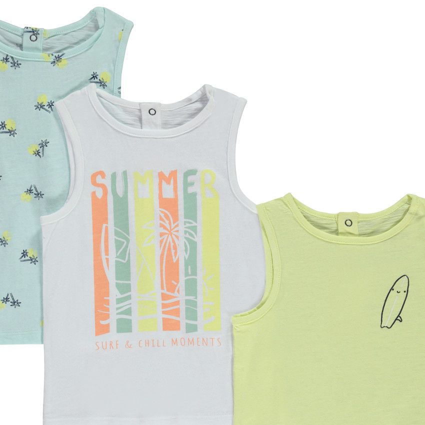 Lot de 5 débardeurs fantaisie en jersey slub pour bébé garçon - Blanc