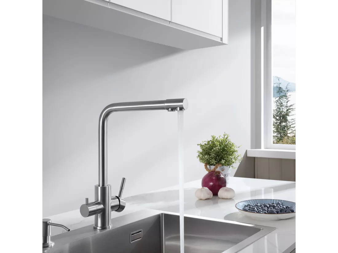 Cecipa max 3 en 1 Mitigeur Cuisine pour Sstème D'osmose avec 2 Leviers Robinet Purificateur d'eau pour l'Eau Chaude/Froide et l'Eau Filtrée,EU Modèle