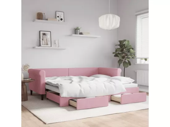 Lit de jour avec gigogne et tiroirs sans matelas rose 90x200 cm